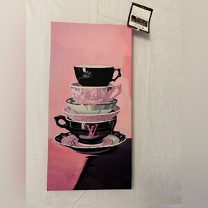 Pink Stacked Teacups Canvas Wall Art - Designer Inspired